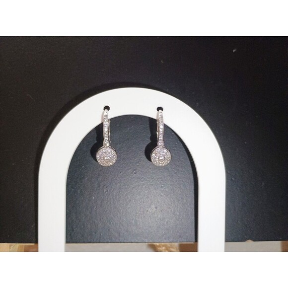 Cubic Zirconia Small Loop Round Silver Earring For Pierced Ears - Picture 4 of 6